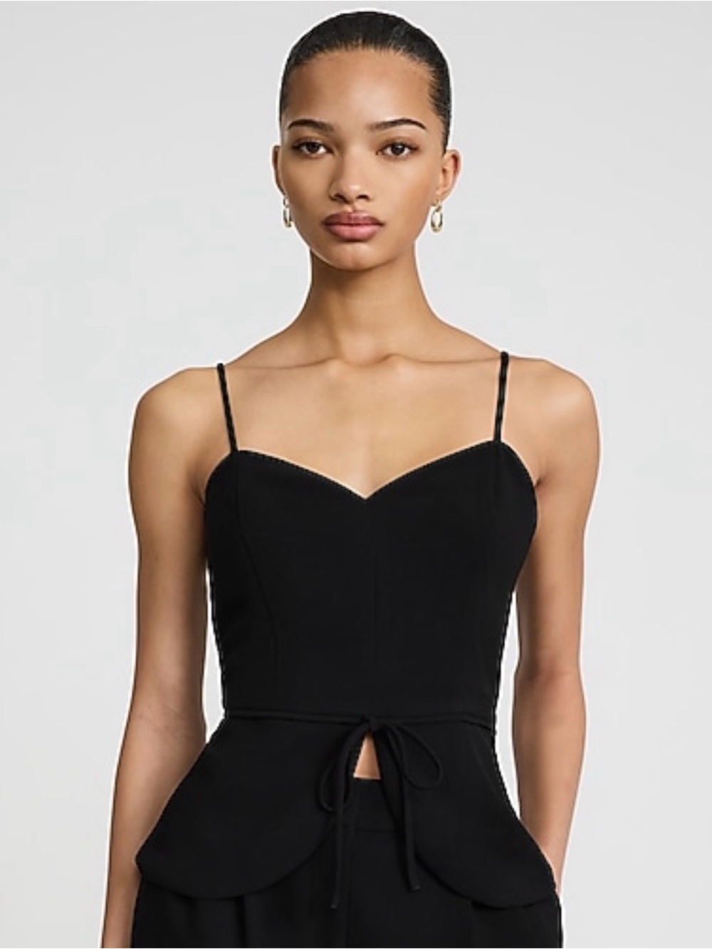 Express Sweetheart Cut Away Tie-Front Black Spaghetti Strap Tank Top